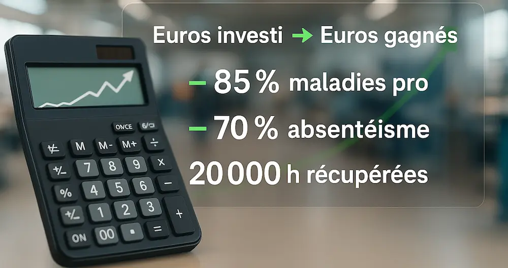 Une calculatrice accompagne un texte montrant que chaque euro investi permet de faire des économies. Les statistiques évoquées dans l'article sont reprises et affichées.